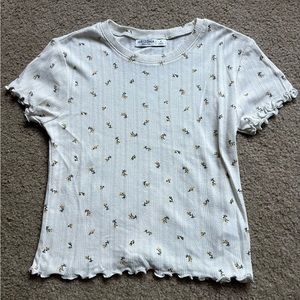 Cropped short sleeve shirt, floral